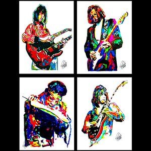 4 Rock Guitar Prints Page Clapton Beck Hendrix Music Poster Wall Art 8.5x11